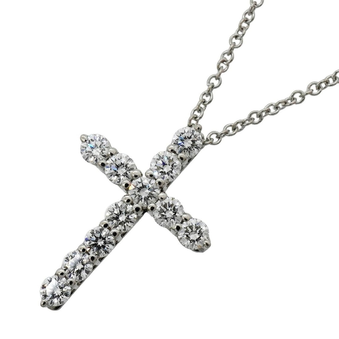 Tiffany & Co. Small Cross Necklace, 11PD (Pt950) Platinum, Diamond, Women's (1 of 15)
