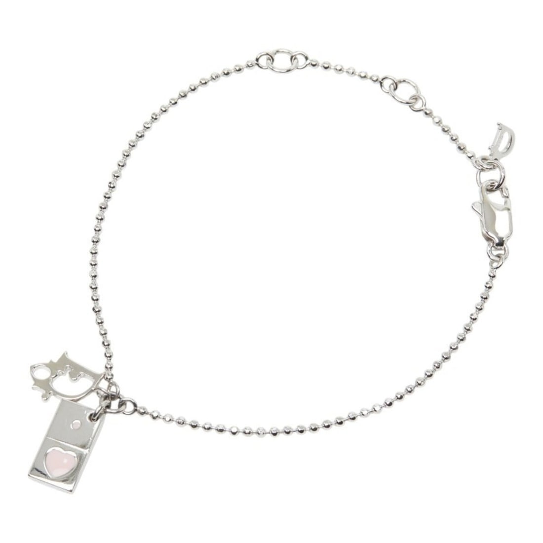Christian Dior Dior Logo Heart Tag Bracelet, Silver and Pink Metal, Women's.: --- Catalog ---Category: SizeLength: 19.5cm / 7.67''Category: DesignType: Charm braceletColor: Pink, SilverGender: WomenMaterial: MetalCategory: GeneralBrand: Christian Dior--- Item List ---Section: C