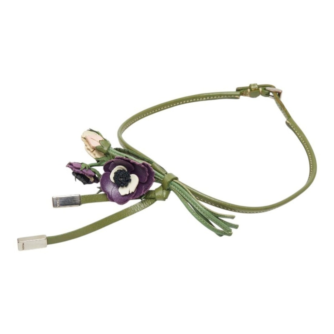 Prada Flower Motif Choker Necklace Bracelet in Purple, Ivory, and Green Leather - Women's PRADA