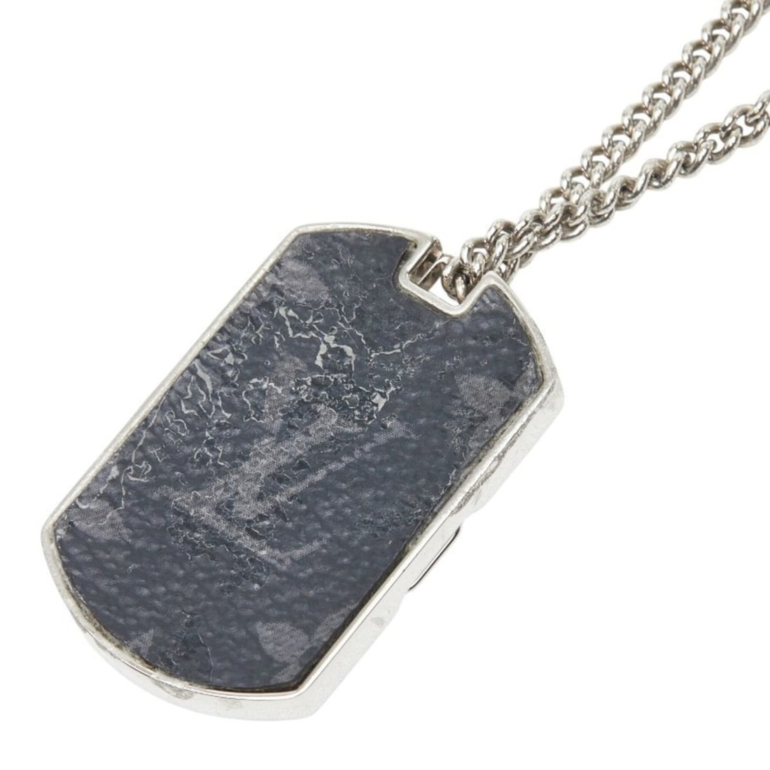 Louis Vuitton Monogram Eclipse Collier Plaque Chain Necklace M63640 Silver Metal Men's LOUIS VUITTON
