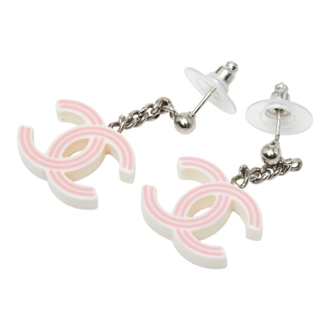 Chanel Coco Mark Earrings, Pink, Ivory, Silver, Plastic, Metal, Women's, CHANEL