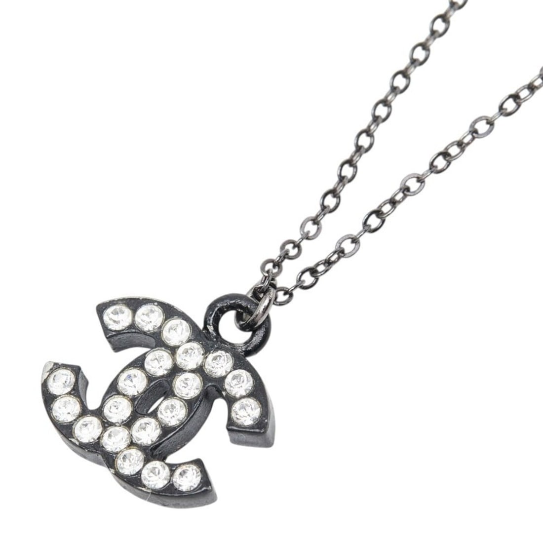 Chanel Coco Mark Necklace, Black Metal Rhinestone, Women's CHANEL