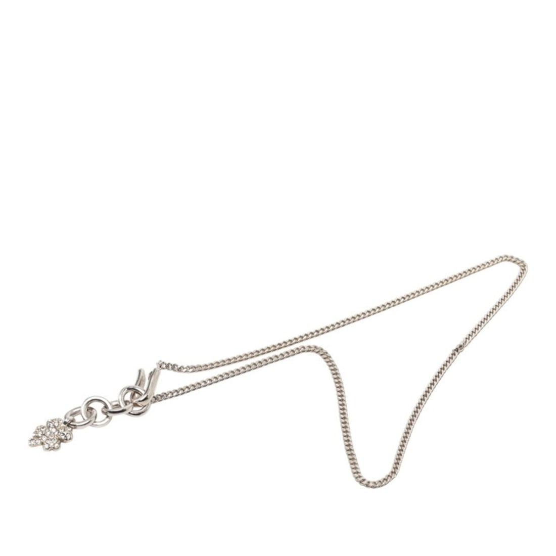 Chanel Clover Motif Chain Necklace, Silver Metal Rhinestone, Women's CHANEL: --- Catalog ---Category: SizePendant Size: 45.6mm x 12mm / 1.79'' x 0.47''Neck Circumference: 42 cm / 16.53''Category: DesignColor: SilverStone: RhinestoneGender: WomenMaterial: MetalNecklace Type: Ne