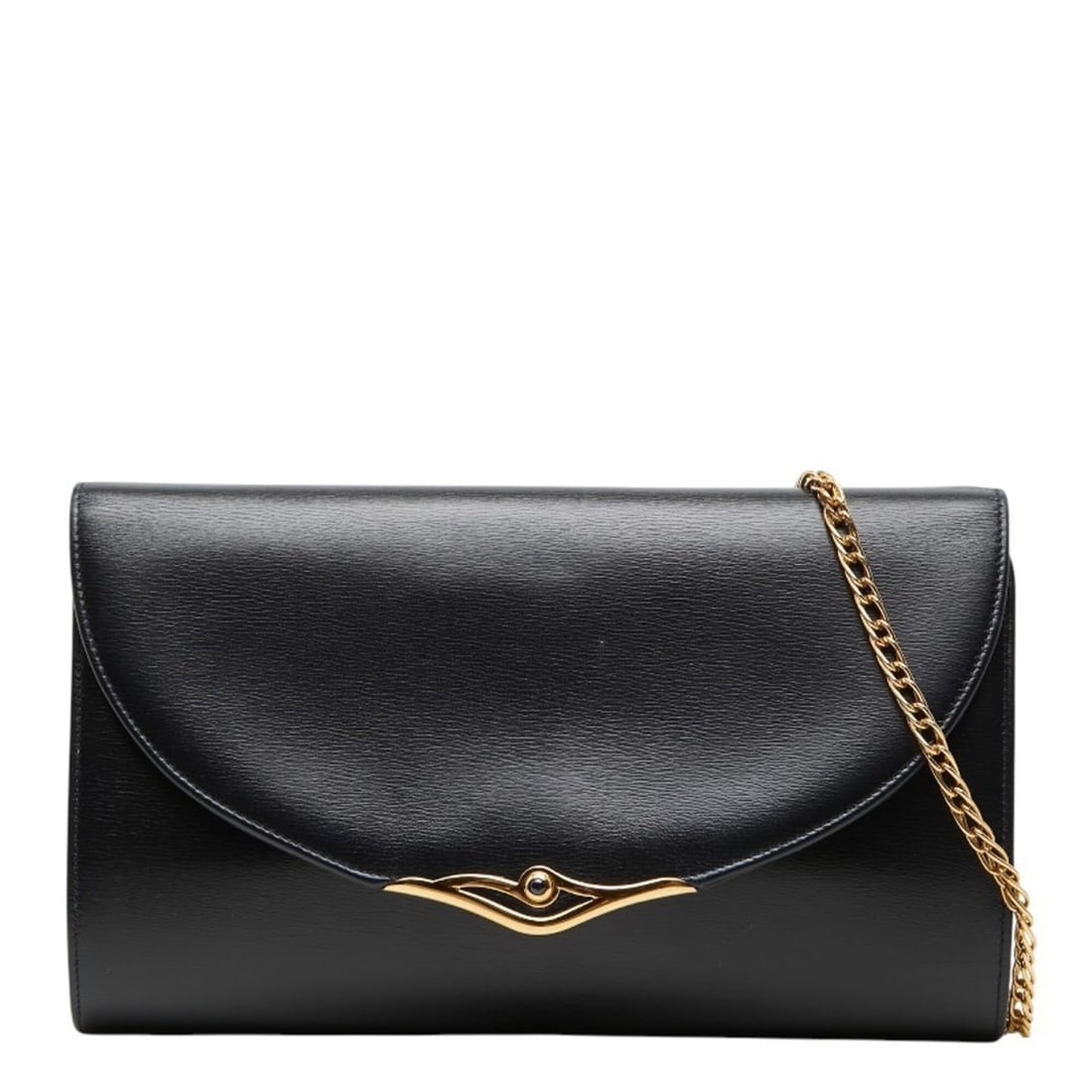 Cartier Vintage Sapphire Line Chain Shoulder Bag, Black Leather, Women's.