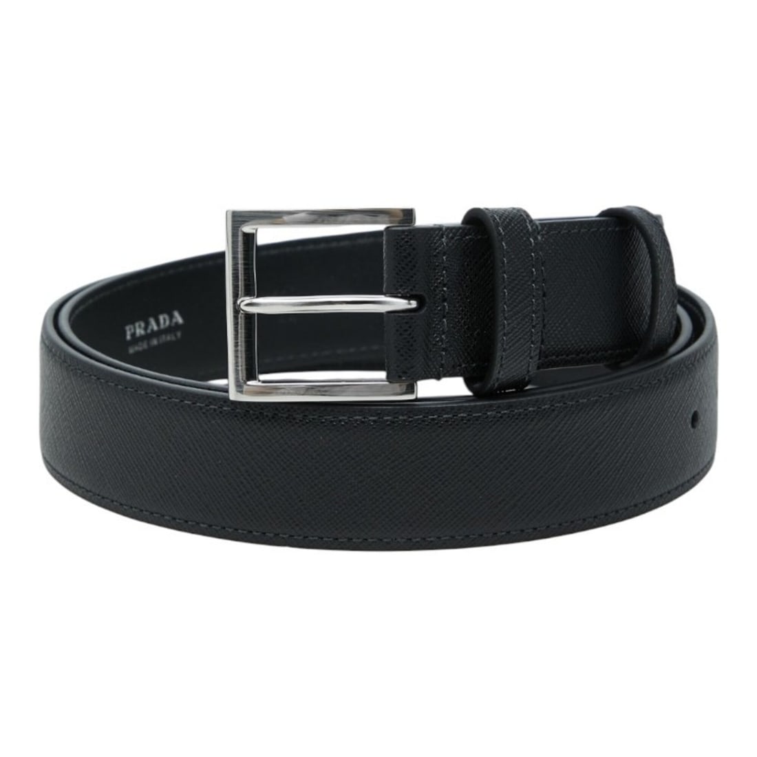 Prada Triangle Logo Plate Saffiano Belt Size 110 44 2CC672 Black Silver Leather Metal Men's PRADA: --- Catalog ---Category: SizeWidth: 3.3cm / 1.29''Buckle Size: 101cm x 111cm / 39.76'' x 43.7''Category: DesignType: Standard beltColor: Black, SilverGender: MenMaterial (Strap): Leather , Metal Categ