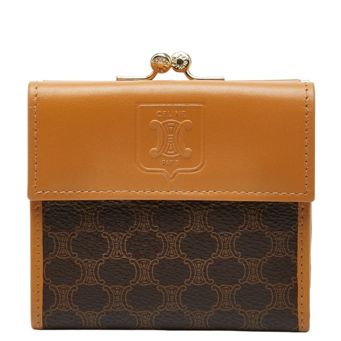 Celine Macadam Clasp Bi-fold Wallet Brown Gold Leather Women's CELINE: --- Catalog ---Category: SizeSize (HxWxD): 9cm x 10cm x 2cm / 3.54'' x 3.93'' x 0.78''Category: DesignType: Wallet (bi-fold)Color: BrownGender: WomenMaterial: PVC , Leather Category: GeneralBrand: Cel