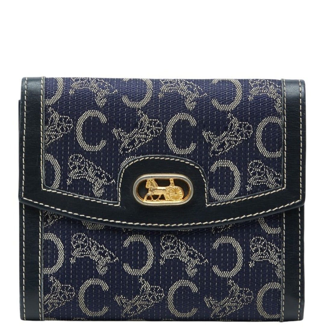 Celine C Sulky Bi-fold Wallet, Navy Canvas Leather, Women's CELINE