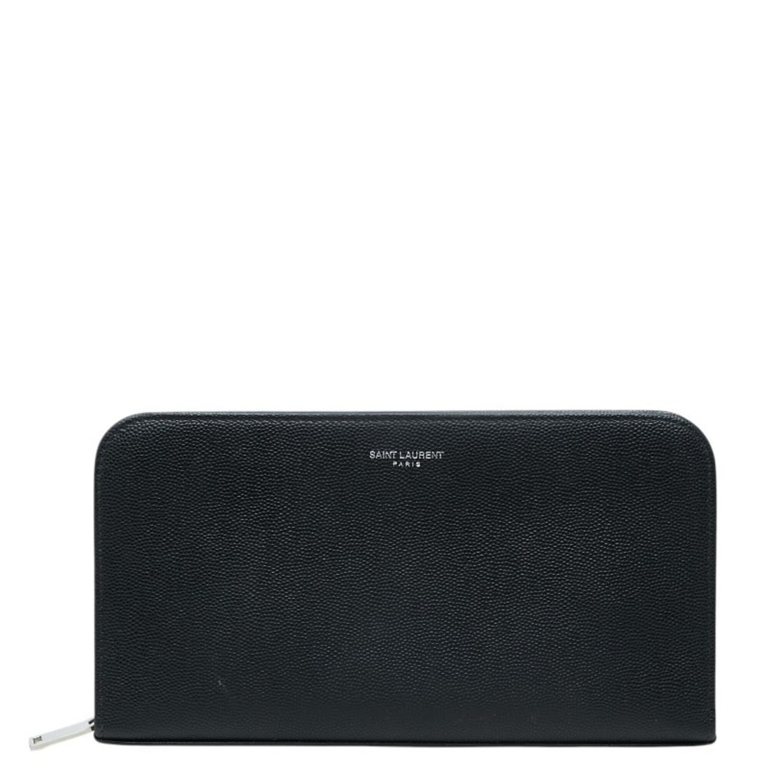 Saint Laurent Round Zip Long Wallet 328558 Black Silver Leather Men's SAINT LAURENT