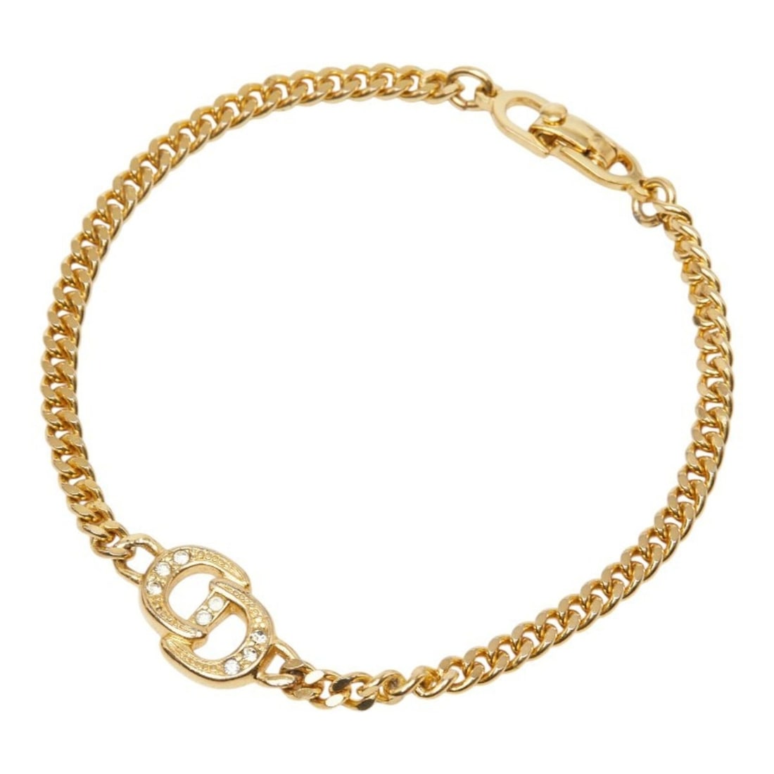 Christian Dior Dior CD Logo Chain Bracelet, Gold Plated, Rhinestones, Women's (1 of 9)