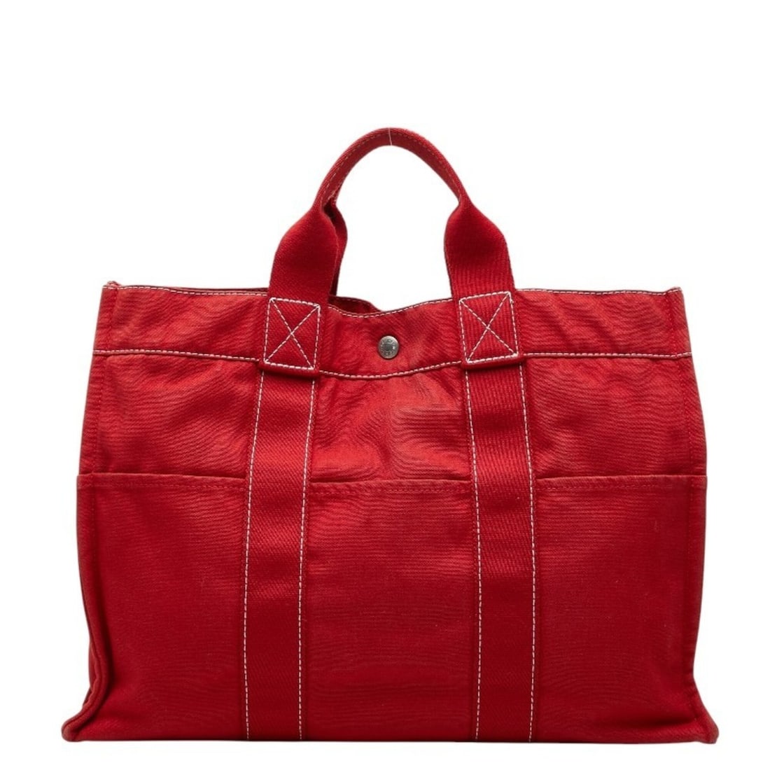Hermes Deauville MM Tote Bag Handbag Red Cotton Women's HERMES