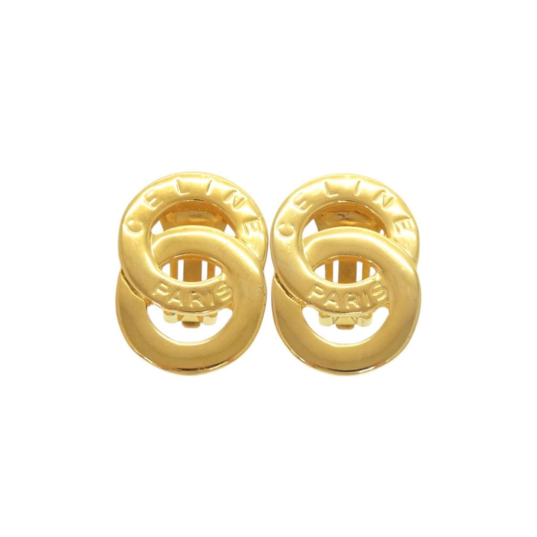 Celine Vintage Double Circle Logo Metal Gold Earrings 0497CELINE: --- Catalog ---Category: DesignType: Clip earringsColor: GoldGender: WomenMaterial: MetalCategory: GeneralBrand: CelineCountry of Origin: Italy--- Item List ---Section: ConditionRanking: Rank AB Used 