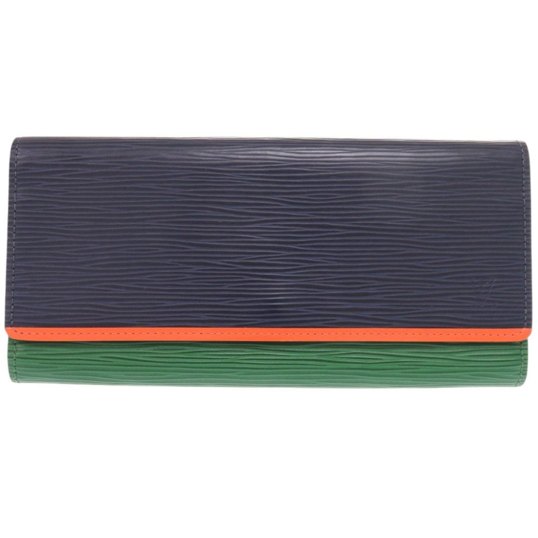 Louis Vuitton Portefeuille Flore Epi M60363 Navy Green Orange Long Wallet LV 0293 LOUIS VUITTON: --- Catalog ---Category: SizeSize (HxWxD): 9.5cm x 20cm x 2cm / 3.74'' x 7.87'' x 0.78''Category: DesignType: Long wallet (bi-fold)Color: Green, Navy, OrangeGender: MenMaterial: Epi leather Category: 