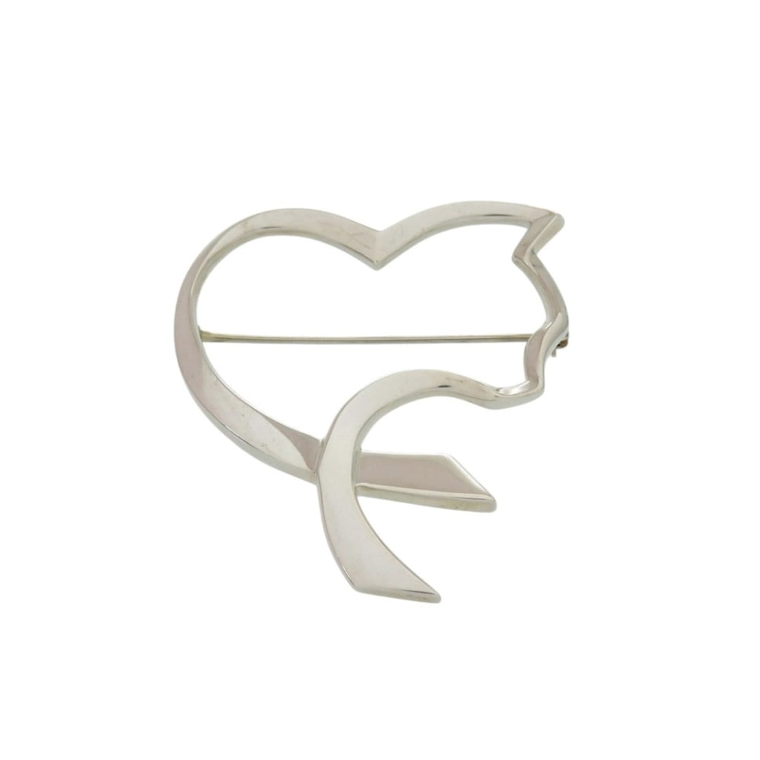 Tiffany & Co. Loving Cat Heart Paloma Picasso Sterling Silver 925 Brooch (0842)