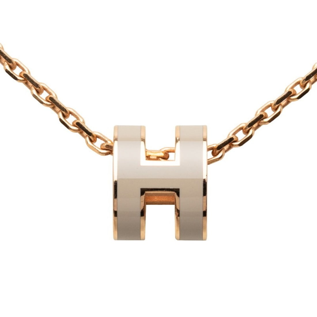 Hermes Mini Pop H Necklace, Gold and Beige Plated, Women's