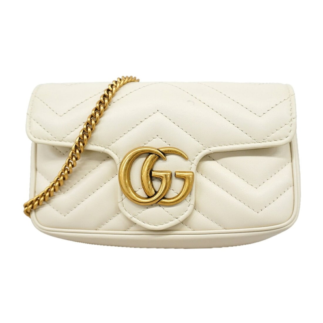 Gucci GG Marmont Shoulder Bag 476433 Leather White Women's