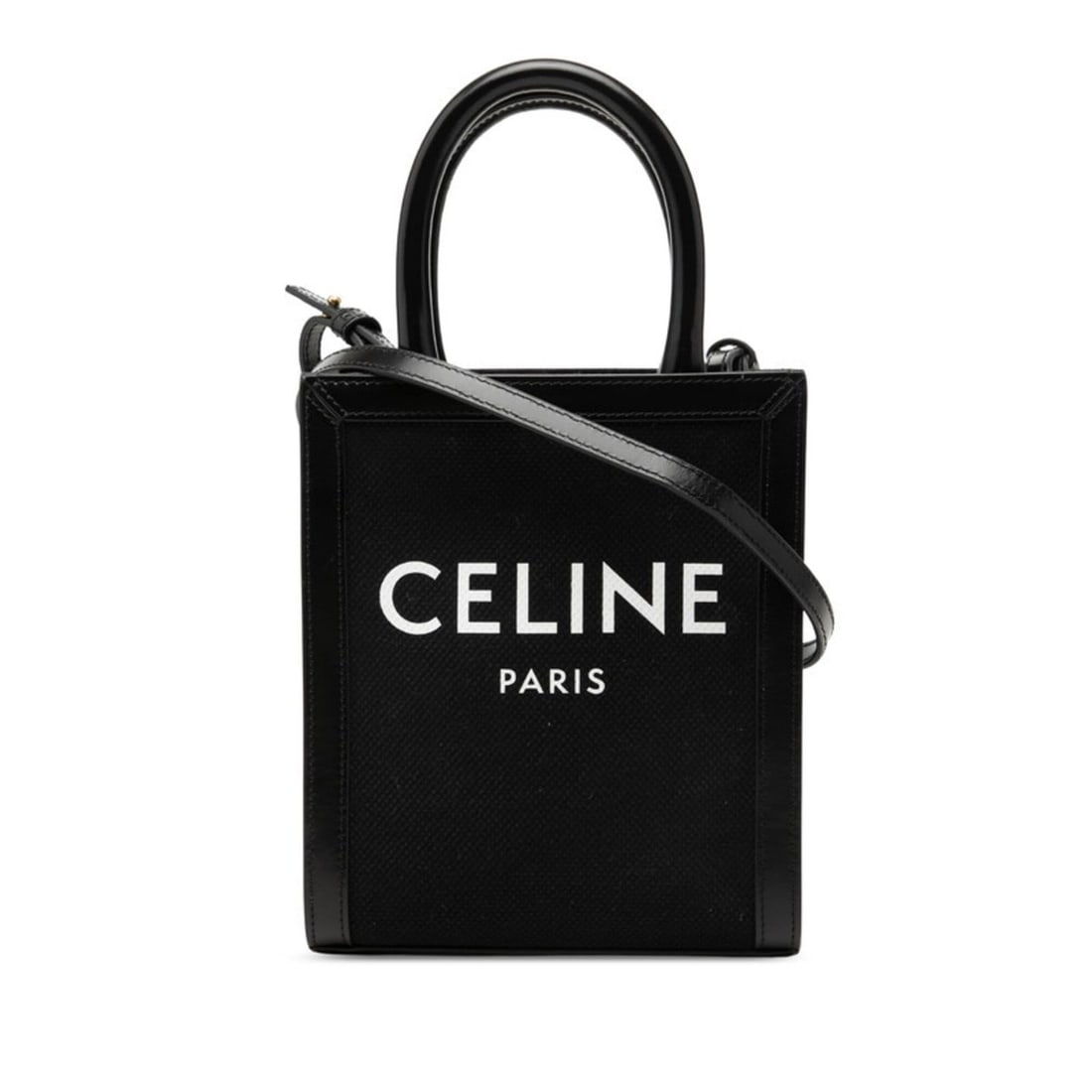Celine Vertical Cabas Mini Handbag Shoulder Bag 2-Way Black Canvas Leather Women's CELINE