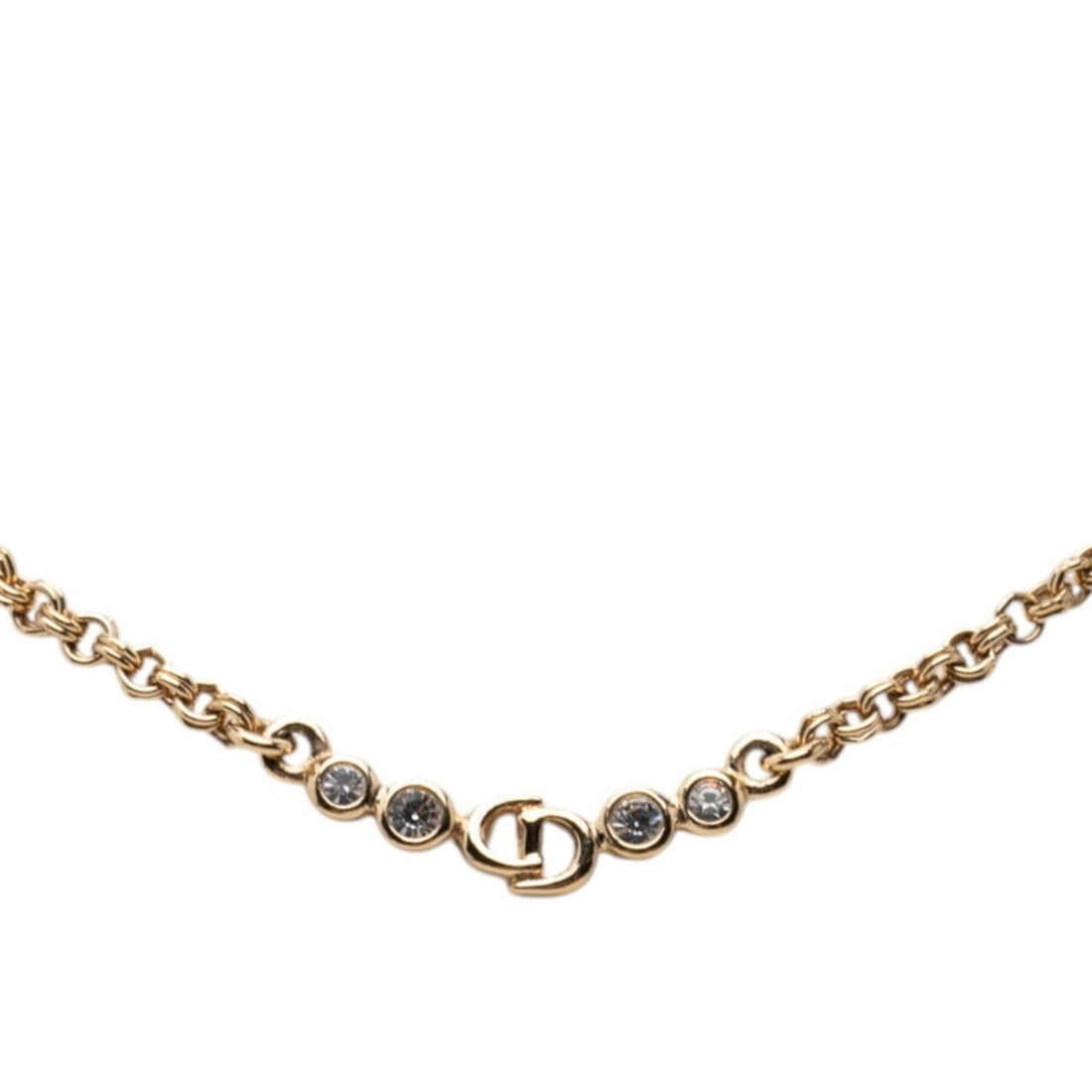 Christian Dior Dior CD Logo Chain Pendant Necklace, Gold Plated Rhinestone, Women's.: --- Catalog ---Category: SizePendant Size: 10mm x 32.7mm / 0.39'' x 1.28''Neck Circumference: 42 cm / 16.53''Category: DesignColor: GoldStone: RhinestoneGender: WomenMaterial: Gold platingPendant Type