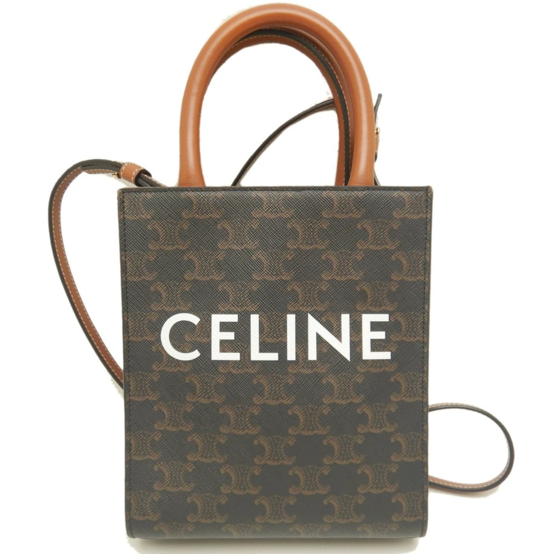 CELINE Mini Vertical Cabas 194372BZK Handbag, Triomphe Canvas, Tan, Women's 254110 (1 of 20)