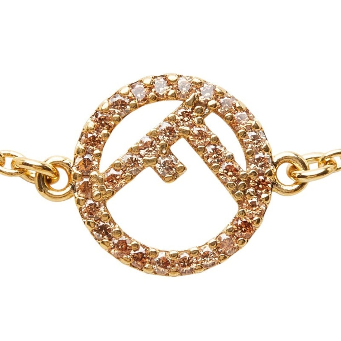 Fendi F is Chain Pendant Necklace Gold Plated Rhinestone Women's FENDI