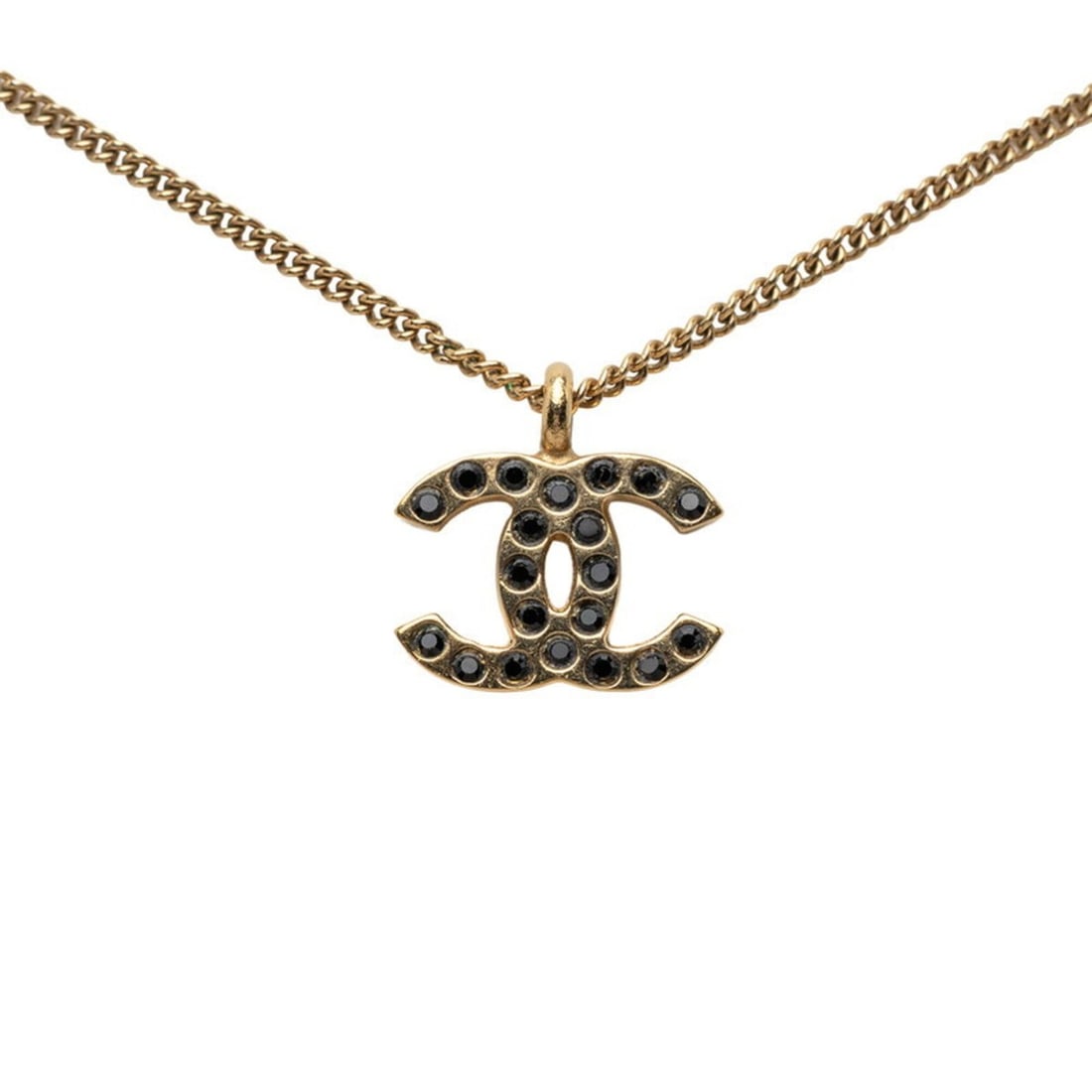 Chanel Coco Mark Necklace 01A Gold Black Plated Women's CHANEL