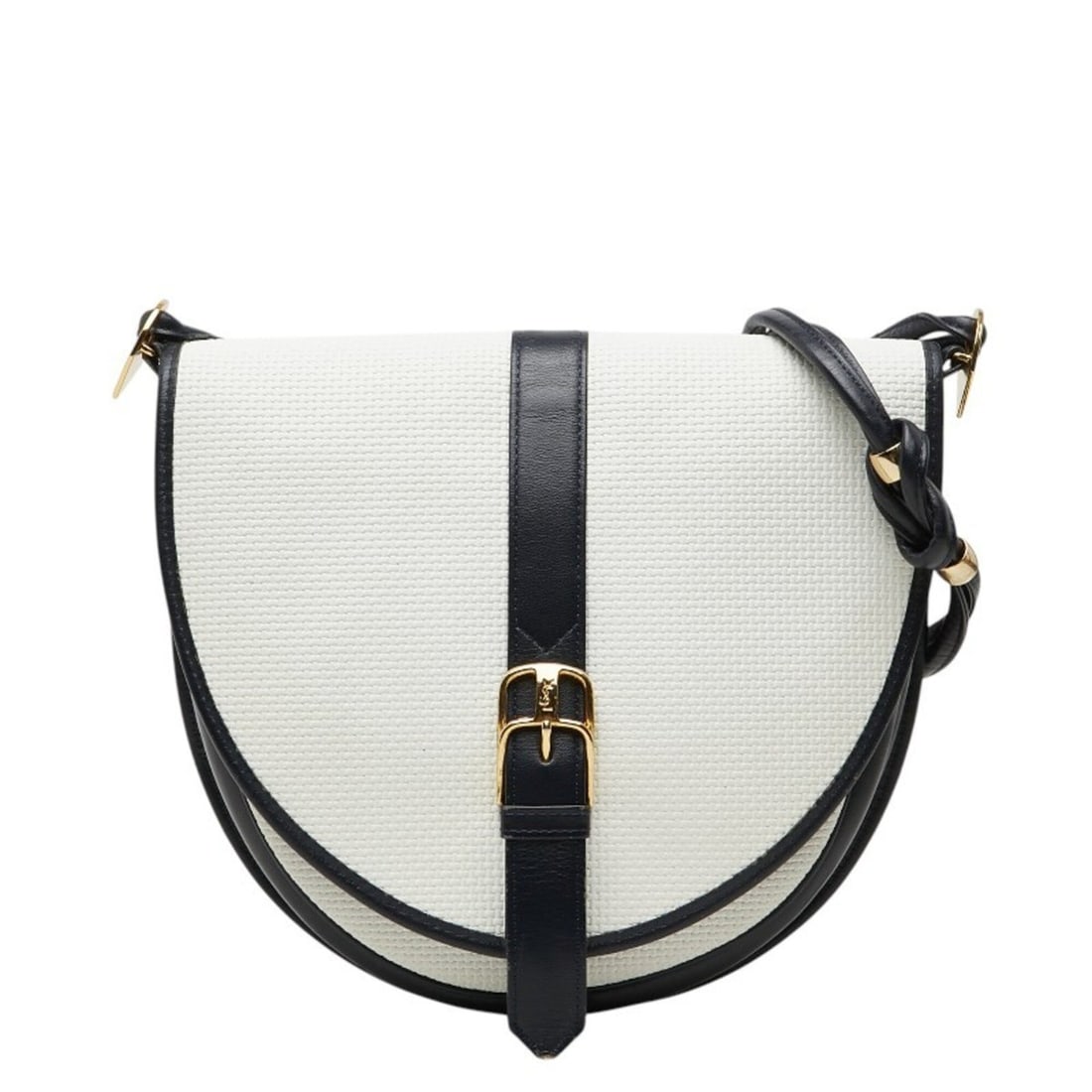 Saint Laurent Vintage YSL Logo Cassandra Tweed Pattern Shoulder Bag, Crossbody White/Navy Leather,