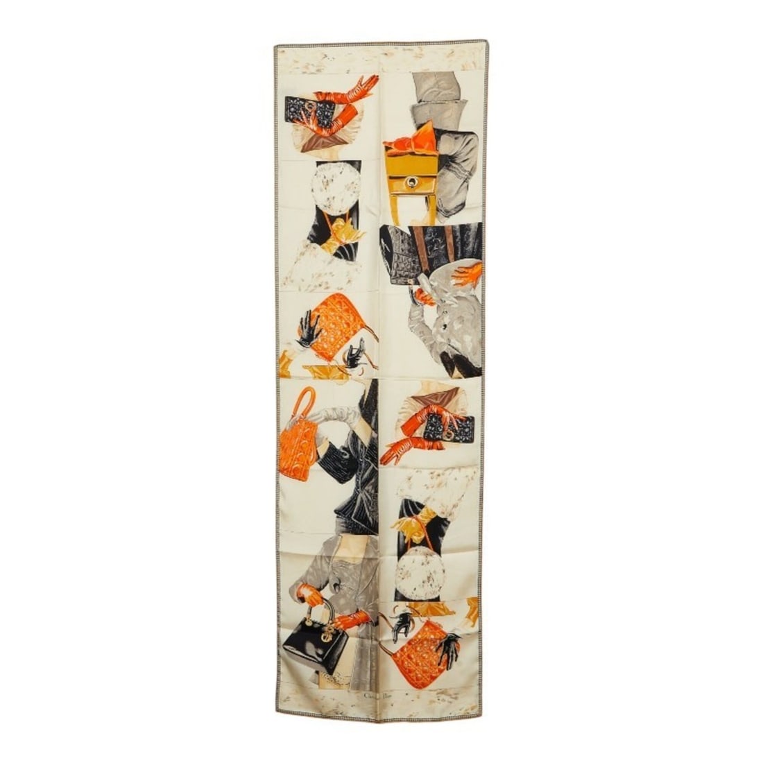 Christian Dior Dior Logo Cannage Lady Handbag Print Scarf Muffler Beige Multicolor Silk Women's
