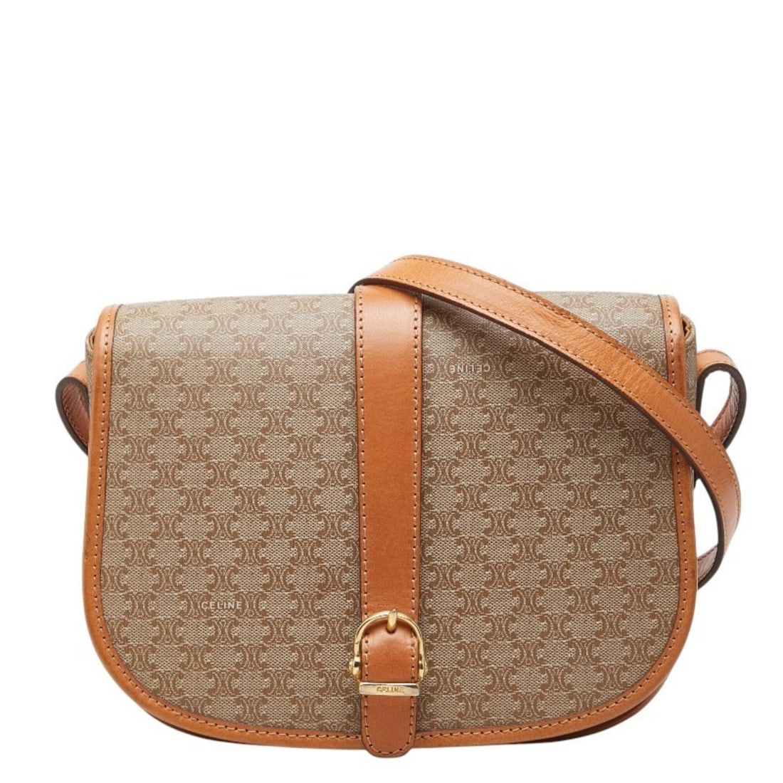 Celine Macadam Crossbody Shoulder Bag, Beige Brown Leather, Women's CELINE