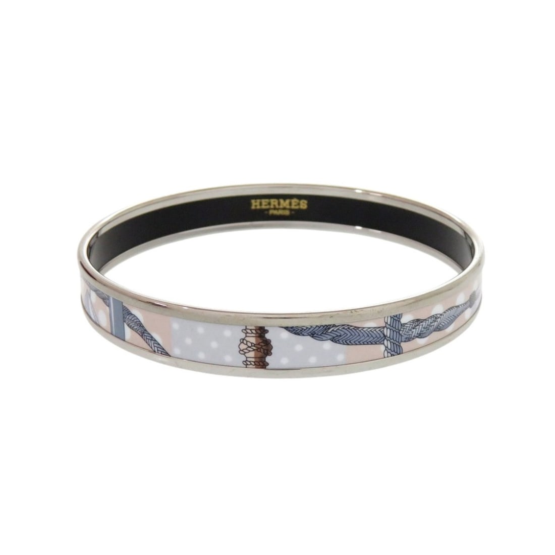 Hermes Email PM Metal Silver Blue Bangle 0489HERMES: --- Catalog ---Category: SizeLength: 21.5cm / 8.46''Category: DesignType: BangleColor: Blue, SilverGender: WomenMaterial: MetalCategory: GeneralBrand: HermesCountry of Origin: France--- Item List ---S