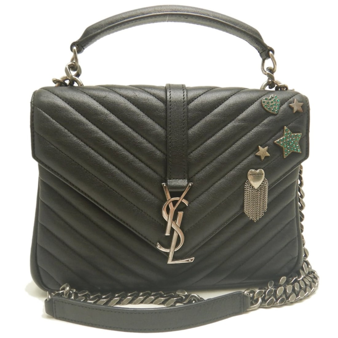 YVES SAINT LAURENT COLLEGE College 2-Way Shoulder Bag 428056 Calfskin Black Women's 254106: --- Catalog ---Category: SizeSize (HxWxD): 17cm x 24cm x 6cm / 6.69'' x 9.44'' x 2.36''Strap Length: 118cm / 46.45''Category: DesignType: School bag, Shoulder bagColor: BlackGender: WomenClosure: Magn