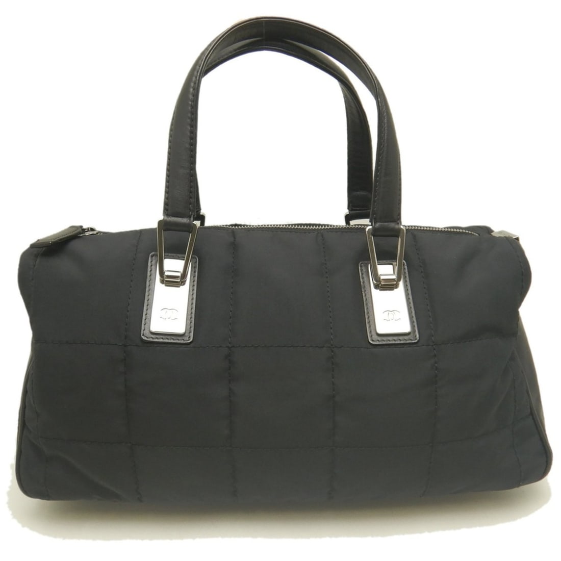 CHANEL Chocolate Bar A14308 Mini Boston Bag Handbag Nylon x Leather Black Women's 254120