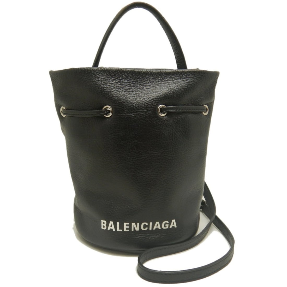 BALENCIAGA Everyday Drawstring 638342 Shoulder Bag, Leather, Black, Women's 254130