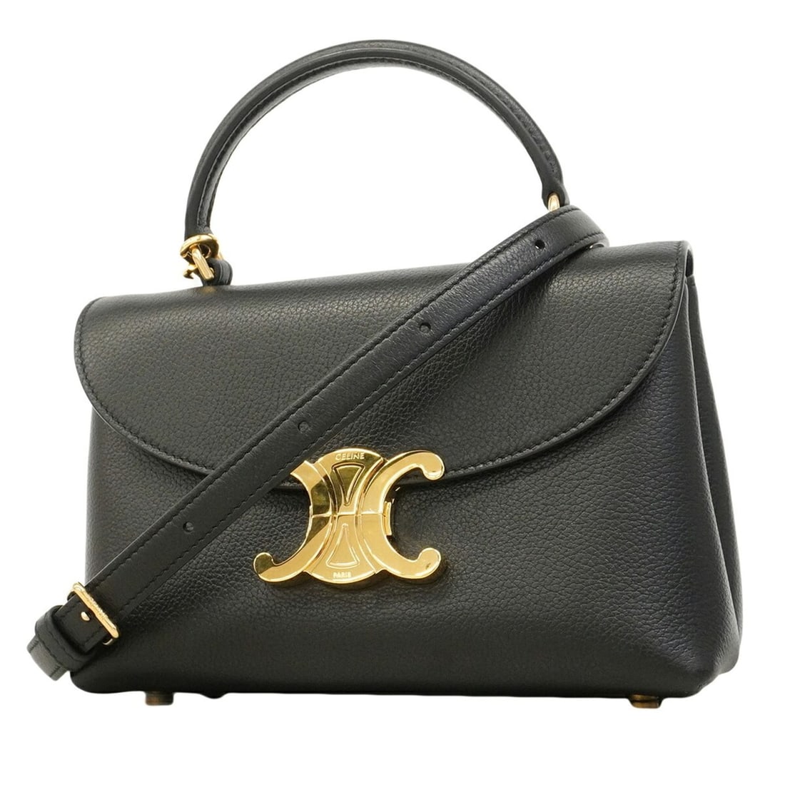 Celine Triomphe Teen Nino Leather Handbag, Black, 2-way Bag for Women: --- Catalog ---Category: SizeSize (HxWxD): 13.5cm x 20cm x 7.5cm / 5.31'' x 7.87'' x 2.95''Category: DesignType: HandbagColor: BlackGender: WomenMaterial: Leather Hardware Color: GoldCategory: General