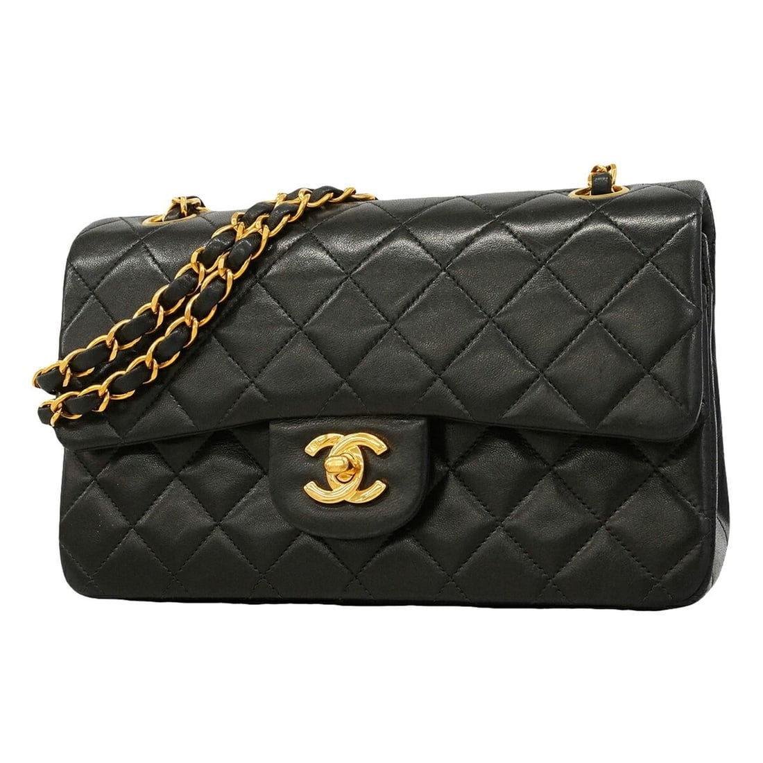 Chanel Matelassé Shoulder Bag, Double Flap, Chain, Lambskin, Black, Women's: --- Catalog ---Category: SizeSize (HxWxD): 15cm x 23cm x 6.5cm / 5.9'' x 9.05'' x 2.55''Category: DesignType: Shoulder bagColor: BlackGender: WomenMaterial: Leather Hardware Color: GoldLeather/Fur Typ