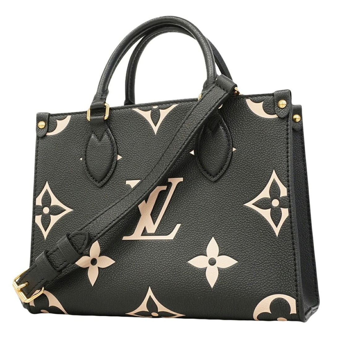 Louis Vuitton Monogram Empreinte Bicolor OnTheGo PM Handbag M45659 Black Beige 2-way bag for women (1 of 14)