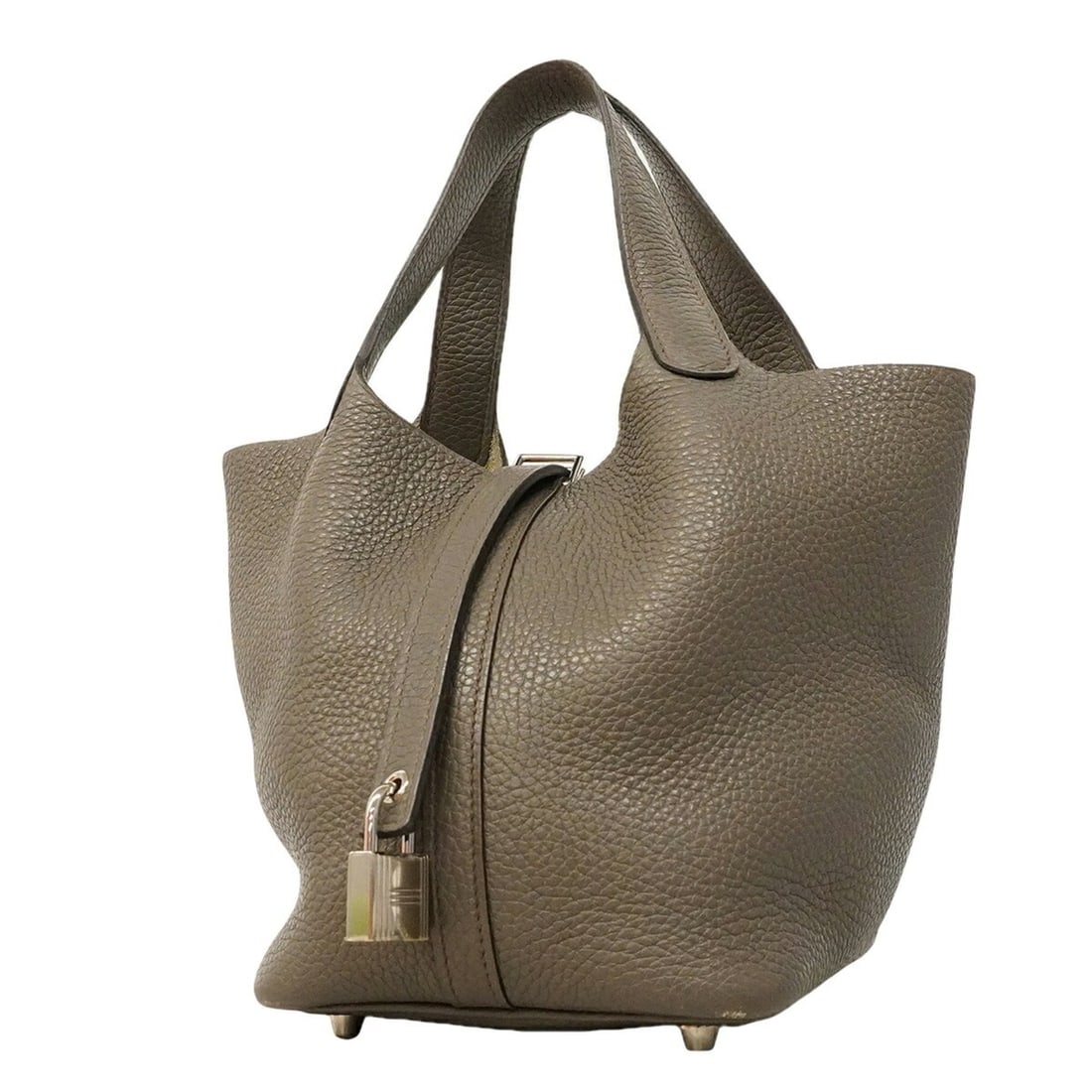 Hermes Picotin Lock PM handbag, Taurillon Clemence leather, Etoupe, A stamp, ladies'.: --- Catalog ---Category: SizeSize (HxWxD): 18cm x 13cm x 18cm / 7.08'' x 5.11'' x 7.08''Category: DesignType: HandbagColor: EtainGender: WomenMaterial: Taurillon clemence leather Hardware Color: Silve