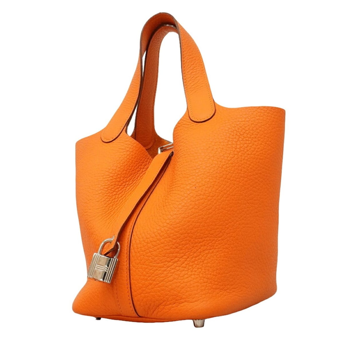 Hermes Picotin Lock PM handbag, Taurillon Clemence leather, orange, ?O stamp, women's. (1 of 10)