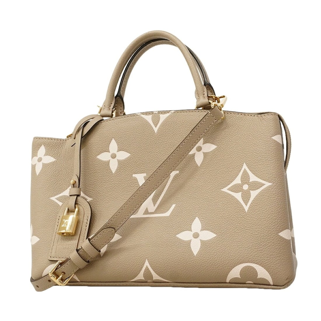 Louis Vuitton Monogram Empreinte Bicolor Petit Palais PM Handbag M58914 Tourterelle Crème 2-way bag: --- Catalog ---Category: SizeSize (HxWxD): 21cm x 29.5cm x 12cm / 8.26'' x 11.61'' x 4.72''Category: DesignType: HandbagColor: Cream, TourterelleGender: WomenCategory: GeneralMPN: M58914Brand: Louis V