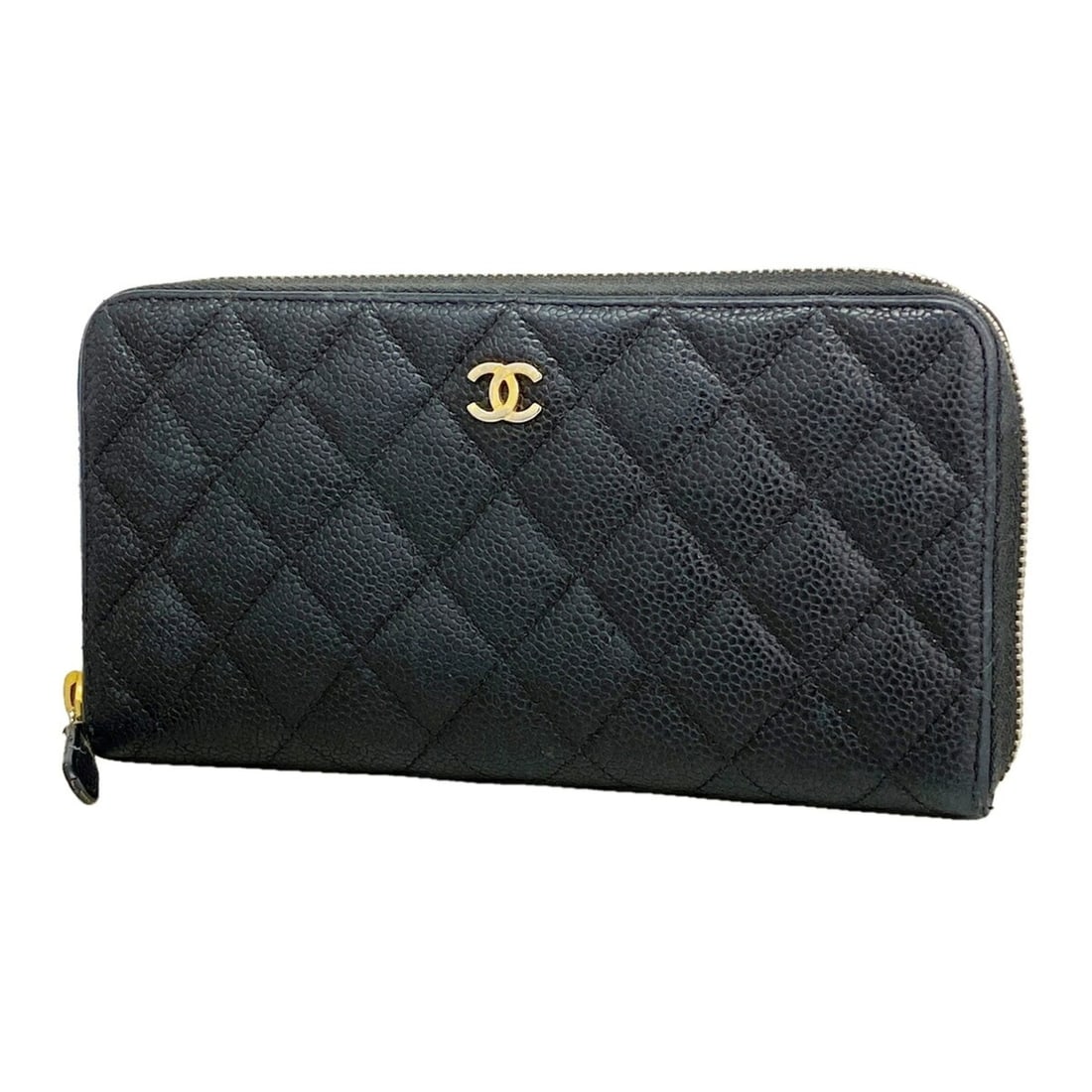 Chanel long wallet, Matelassé caviar leather, black, women's.