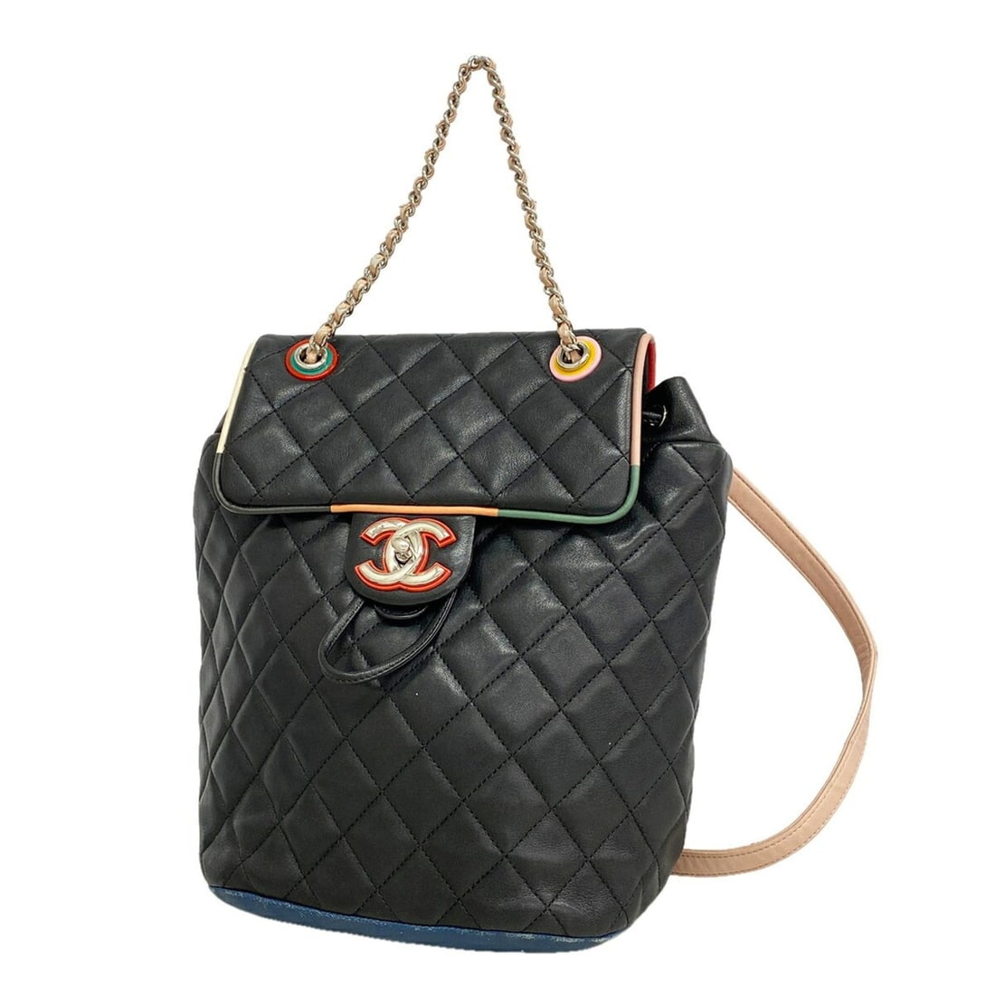 Chanel Matelassé Lambskin Backpack/Daypack, Black Multicolor, Women's: --- Catalog ---Category: SizeSize (HxWxD): 23cm x 20cm x 14.5cm / 9.05'' x 7.87'' x 5.7''Category: DesignType: BackpackColor: Black, Multi-colorGender: WomenMaterial: Leather Hardware Color: SilverLea