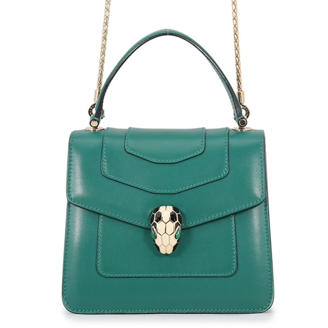 Bulgari Serpenti Forever handbag, calf leather, 39778, BVLGARI 2-way handbag.: --- Catalog ---Category: SizeWeight: 600g / 1.32lb.Size (HxWxD): 15.5cm x 18cm x 9.5cm / 6.1'' x 7.08'' x 3.74''Strap Length: 118cm - 127cm / 46.45'' - 49.99''Category: DesignType: HandbagColor: Emera