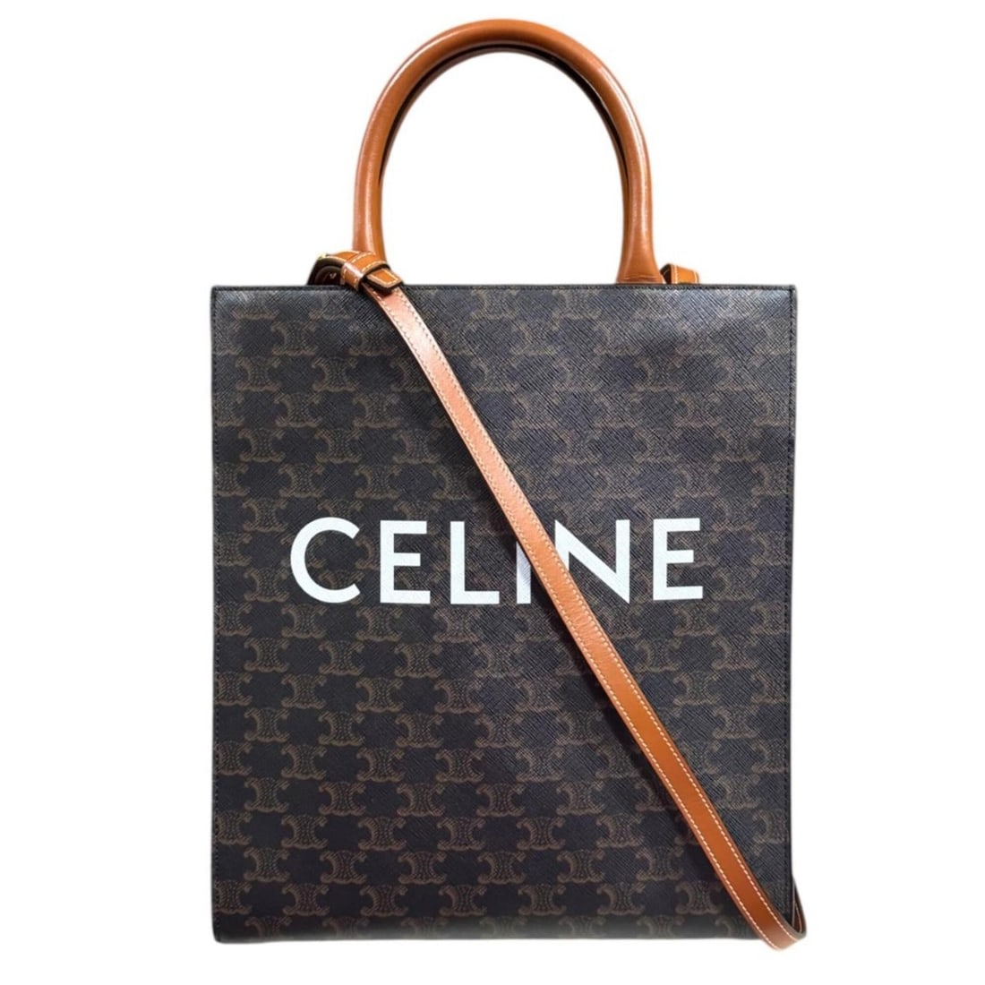 Celine Vertical Cabas Small Triomphe Shoulder Bag, Coated Canvas 191542 Black, Women's, CELINE 2-way: --- Catalog ---Category: SizeSize (HxWxD): 31.5cm x 28cm x 7cm / 12.4'' x 11.02'' x 2.75''Category: DesignType: Shoulder bagColor: Black, BrownGender: WomenMaterial: Coated canvas Category: GeneralMPN