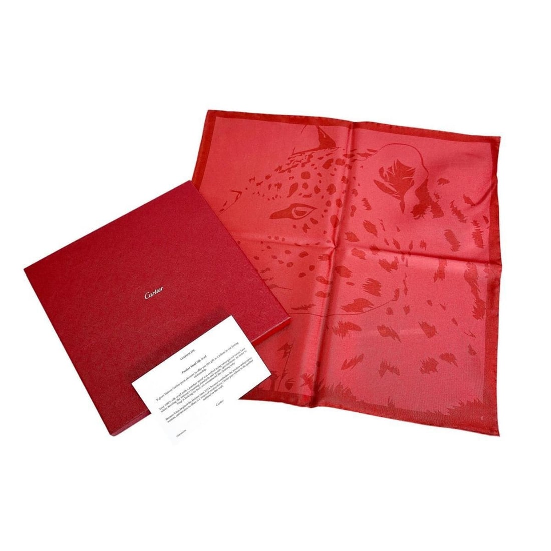 CARTIER Scarf, Square Panther Silk CRPC001686, Rouge