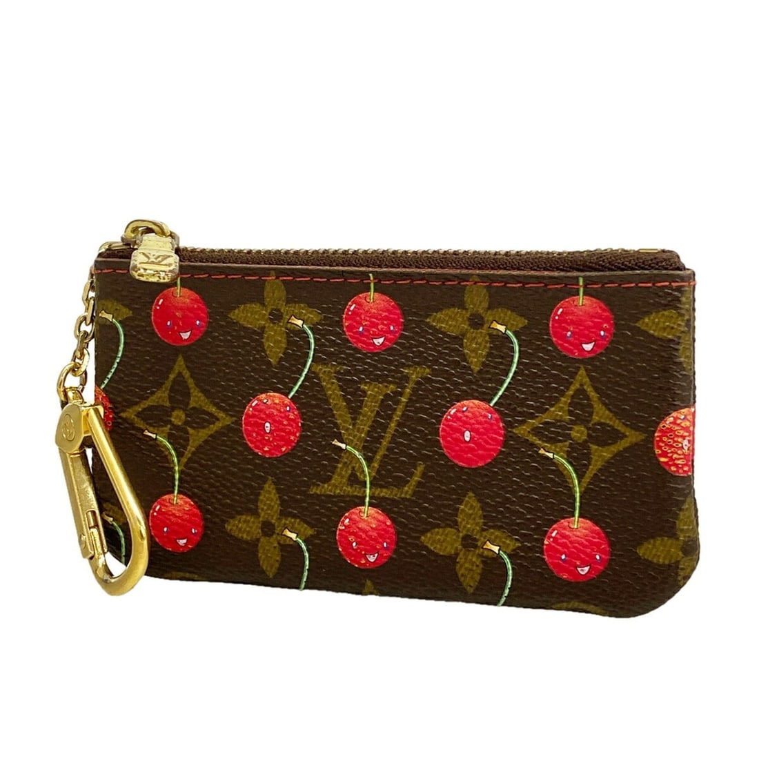 Louis Vuitton Monogram Cherry Pochette Clé Wallet/Coin Case M95042 Brown Red Women's