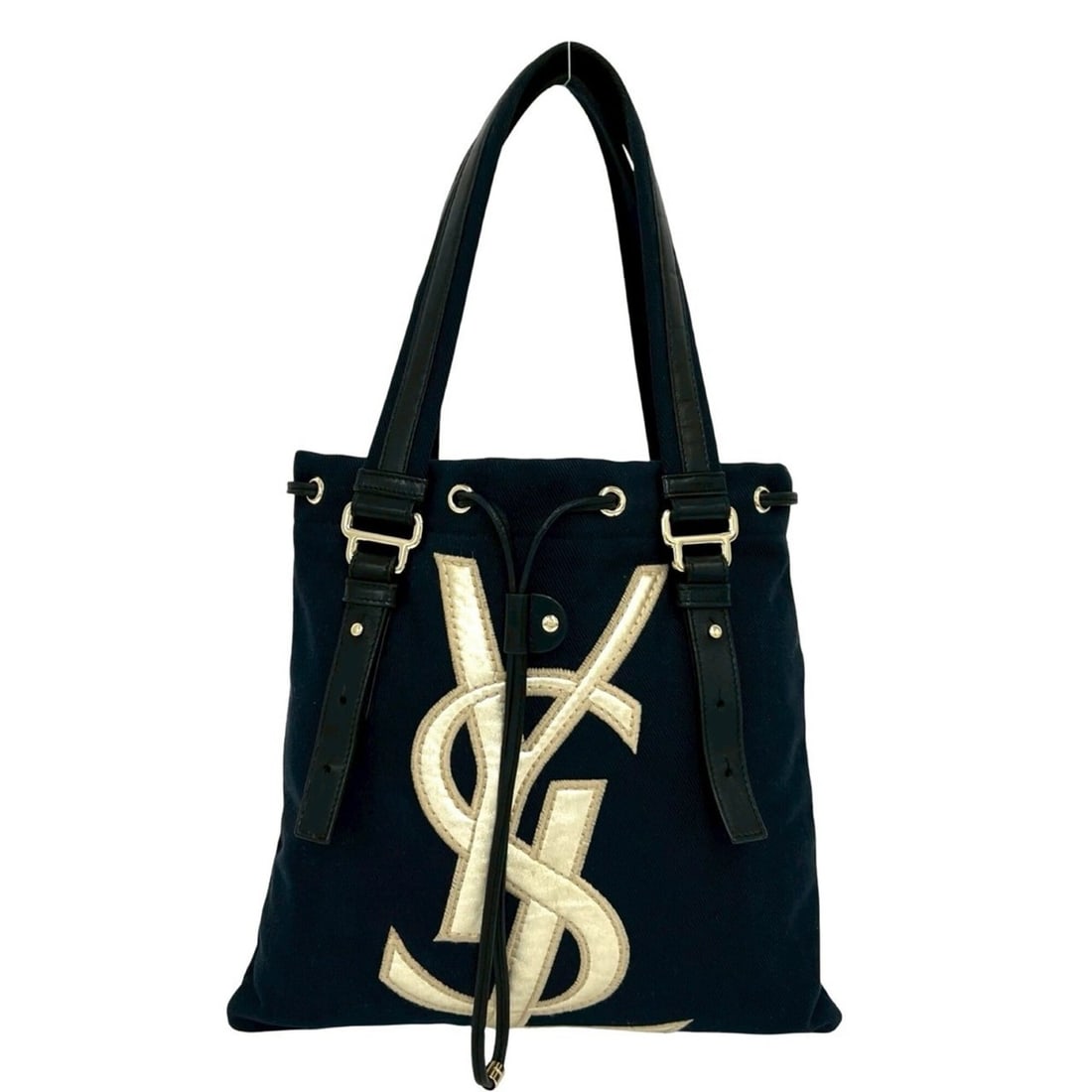 YVES SAINT LAURENT Vintage YSL Logo Canvas Leather Tote Bag Handbag Black 44426: --- Catalog ---Category: SizeSize (HxWxD): 28.5cm x 29cm / 11.22'' x 11.41''Category: DesignType: Handbag, Tote bagColor: Black, GoldGender: WomenMaterial: Canvas , Leather Category: GeneralBrand: Yve