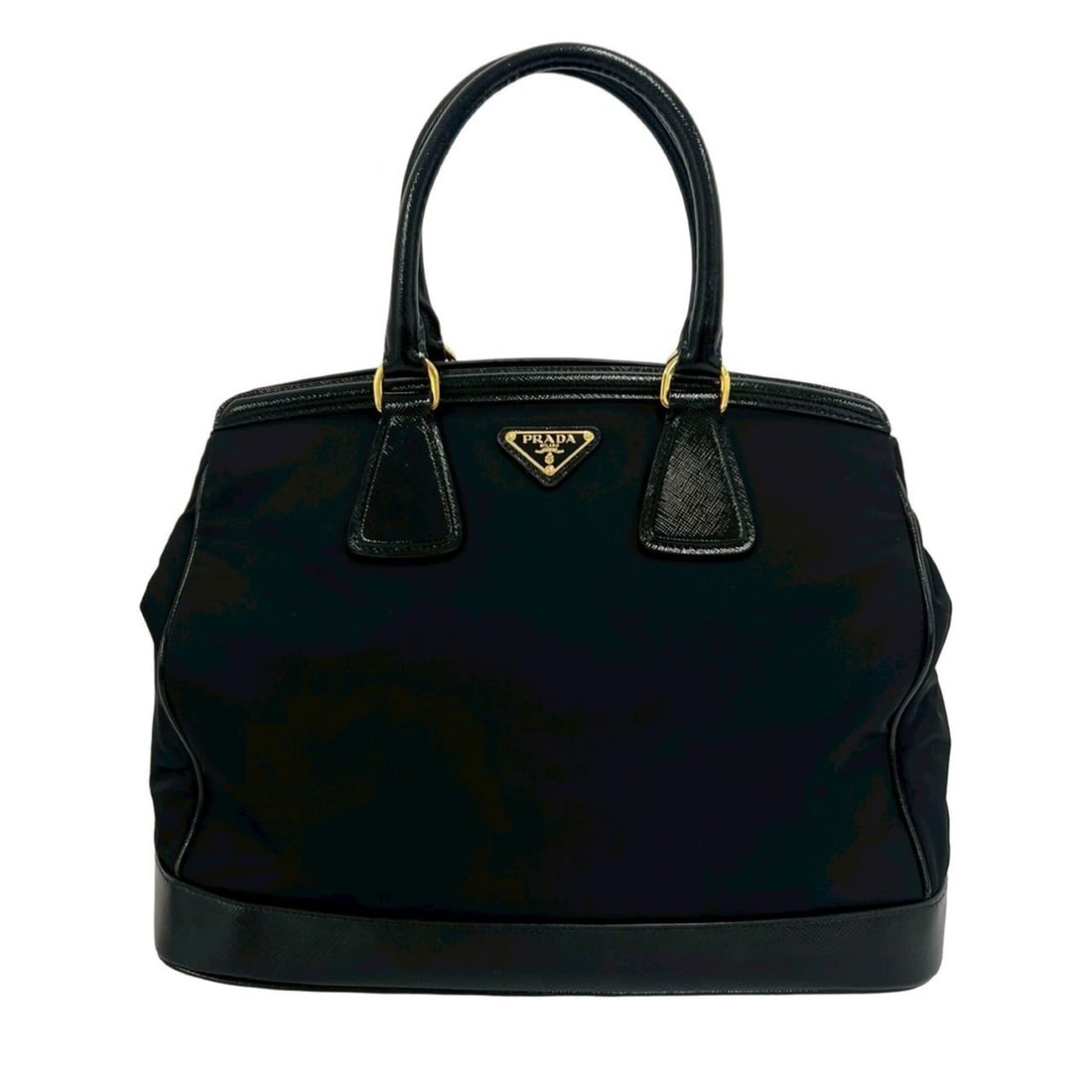 PRADA Triangle Logo Plate Hardware Nylon Leather Genuine Handbag Mini Tote Bag Black 38001: --- Catalog ---Category: SizeSize (HxWxD): 27cm x 34cm x 16cm / 10.62'' x 13.38'' x 6.29''Category: DesignType: HandbagColor: BlackGender: WomenMaterial: Nylon , Leather Category: GeneralBrand: Prada-