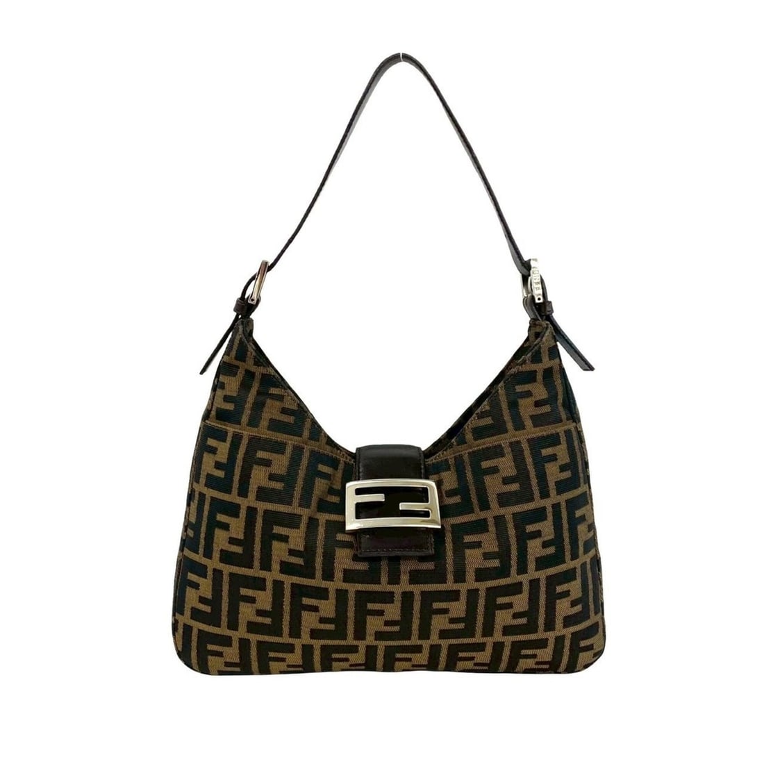 FENDI Zucca FF pattern canvas and leather semi-one shoulder bag/tote bag, brown/black, 38726: --- Catalog ---Category: SizeSize (HxWxD): 18cm x 29cm x 3.5cm / 7.08'' x 11.41'' x 1.37''Category: DesignType: Handbag, Shoulder bag, Tote bagColor: Black, BrownGender: WomenMaterial: Canvas , Leathe