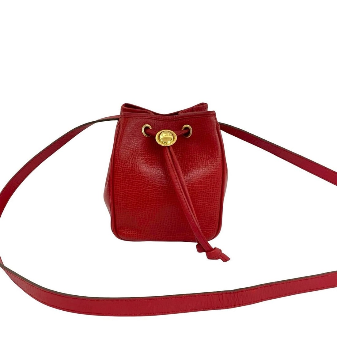 Christian Dior CD Logo Hardware Leather Drawstring Mini Shoulder Bag Pouch Red 43861 (1 of 14)