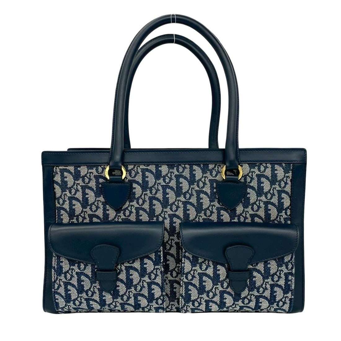 Christian Dior Trotter pattern CD logo hardware canvas leather genuine handbag tote bag navy 18235: --- Catalog ---Category: SizeSize (HxWxD): 21cm x 34cm x 14cm / 8.26'' x 13.38'' x 5.51''Category: DesignType: Handbag, Tote bagColor: NavyGender: WomenMaterial: Canvas , Leather Category: GeneralBran