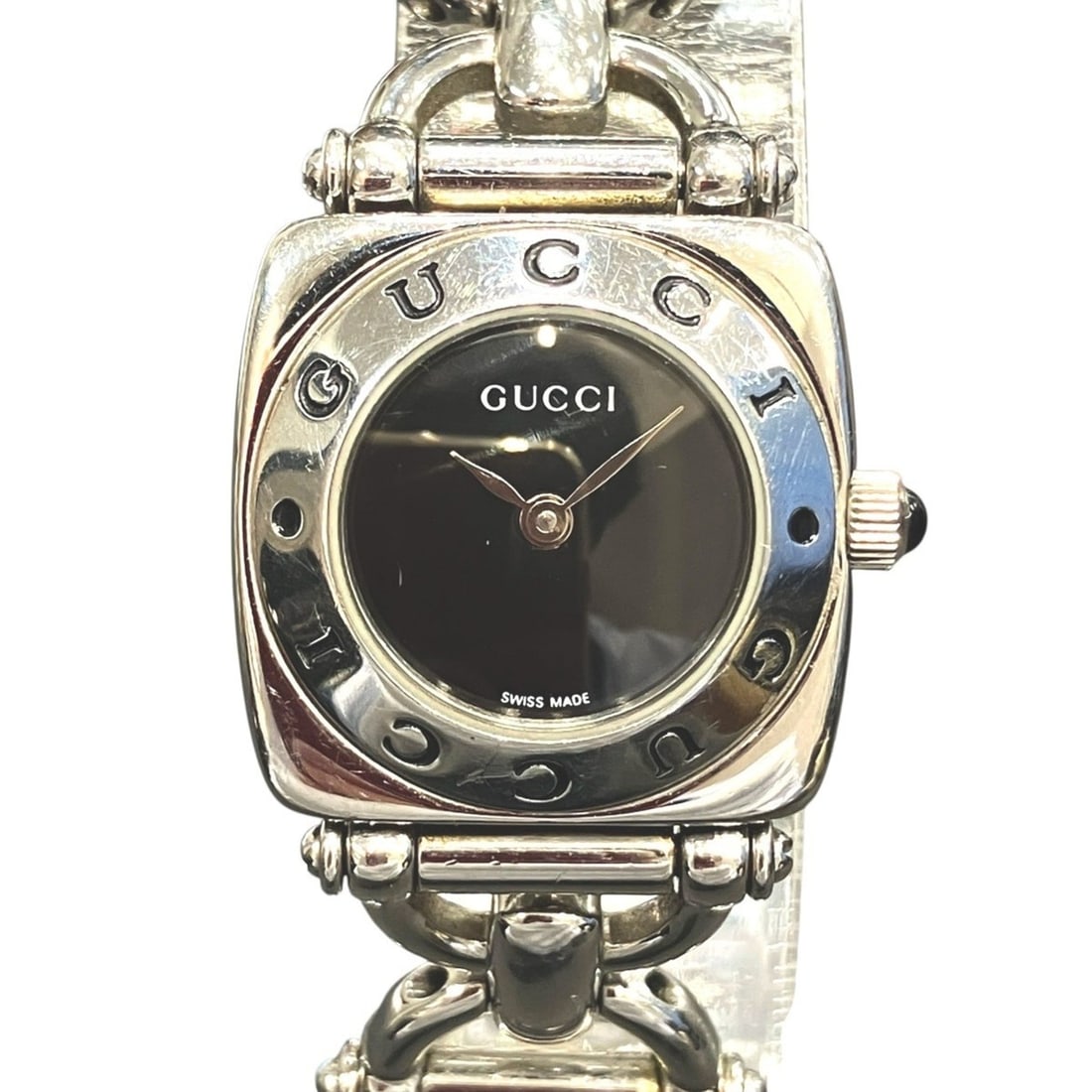 Gucci Horsebit watch, total weight 43.6g, stainless steel, quartz movement, black dial, 6400L. (1 of 16)