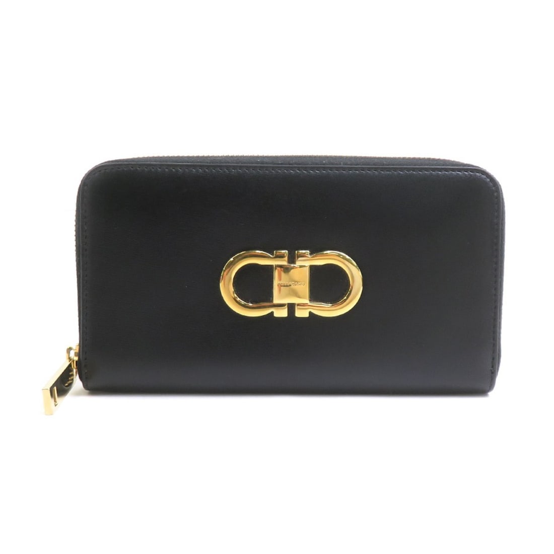 Salvatore Ferragamo Round Zip Long Wallet, Gancini Leather, Black, Women's, h32363i